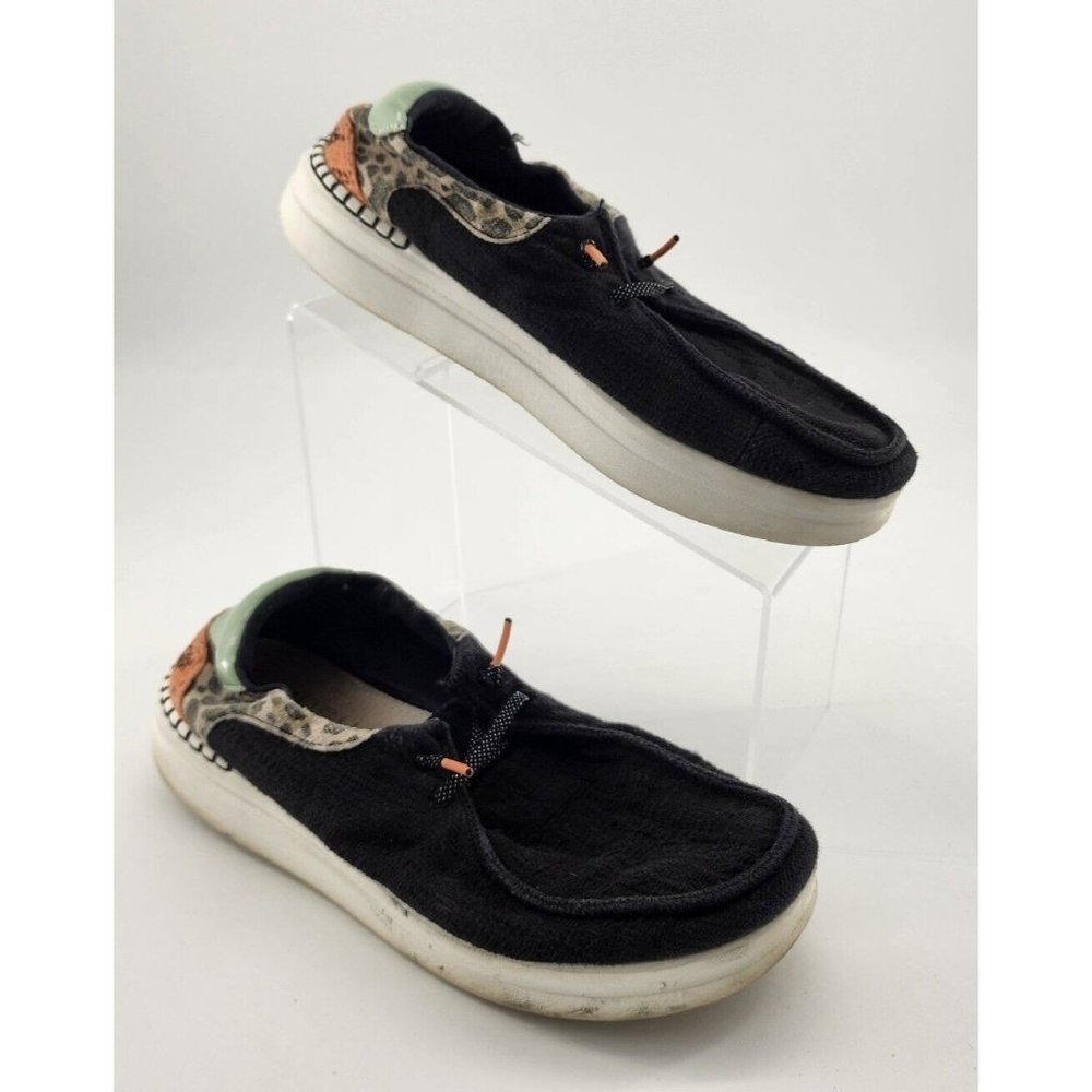 Hey Dude Wendy Rise Jungle Funk Leopard Black Women's Casual Shoe Loafers Size 8